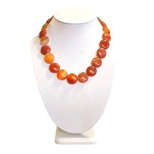 Vintage & Unique Sterling Silver Round Carnelian Discs Beaded Necklace.